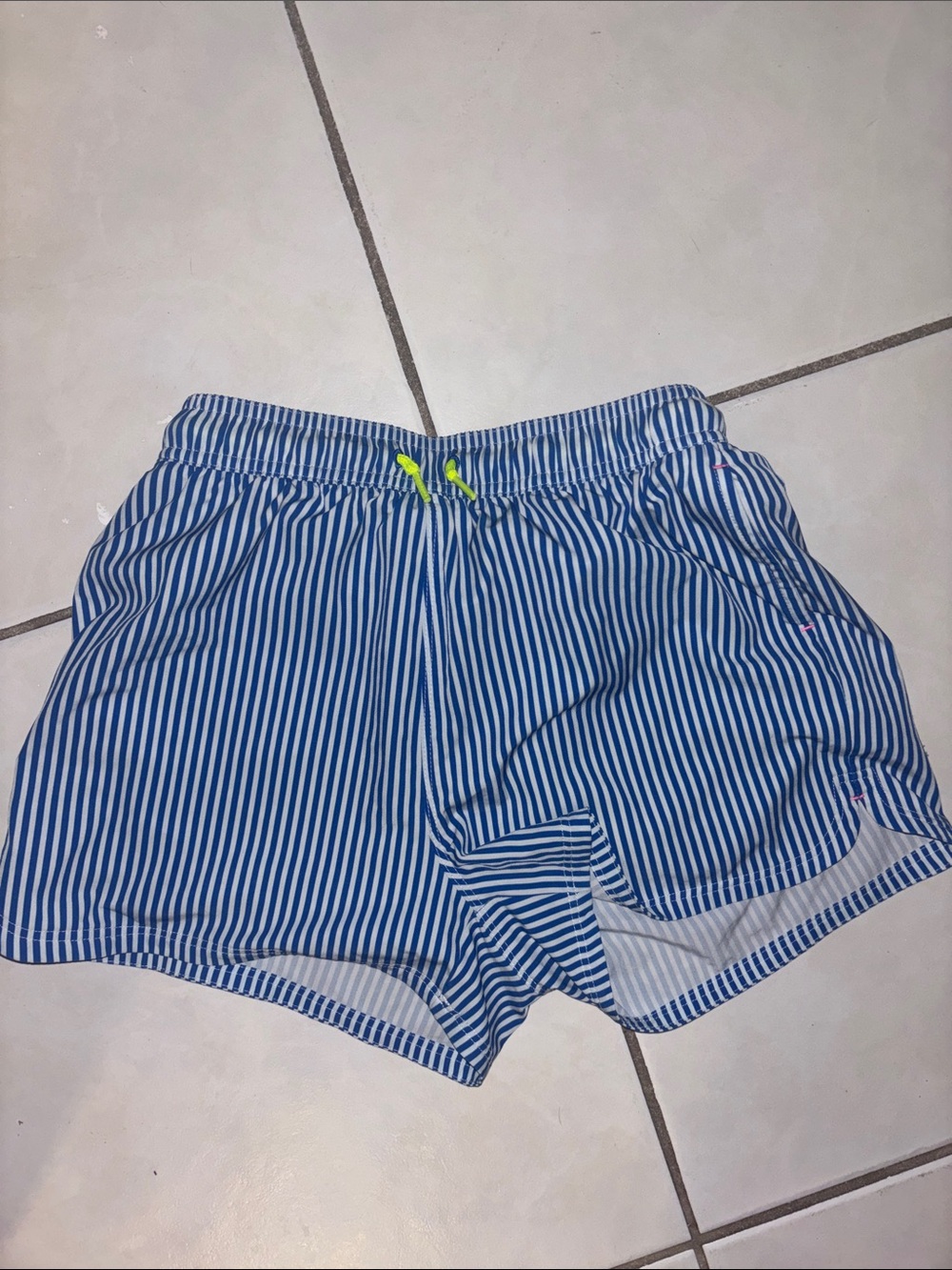 Vineyard Vines Blue & White Striped Shorts with Neon Drawcord